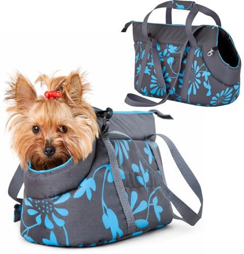 DOGGY Hobbydog TORGWK8 Hundetasche Tragetasche Katzentasche mit Blumen, Größe 32 x 30 x 50 cm, grau