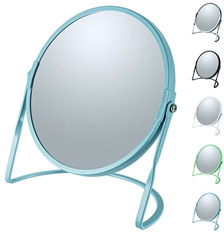 Spirella Kollektion Akira, Standspiegel für Schminktisch oder Badezimmer, 18,4 x 10,5 x 18,4 cm, wendbar, 100% und 5-fache Vergrößerung, Stahl, Blau, 18,4 x 10,5 x 18,4 cm