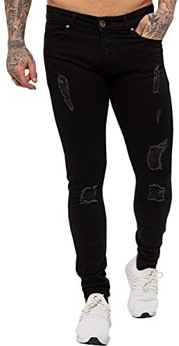 EZ383 Enzo Mens Super Skinny Ripped Jeans Stretch Frayed Denim Pants Waist Sizes 28” - 42”