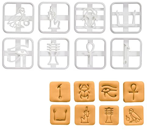 8er Set Ägyptische Hieroglyphen Ausstechformen, 8 Teile, Bakerlogy
