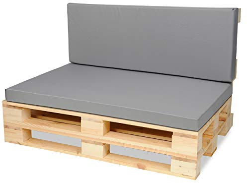 SuperKissen24. Palettenkissen Palettenauflagen Sitzkissen - 120x80 cm und Rückenlehne 120x40 cm - Outdoor und Indoor - grau