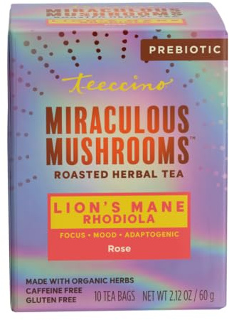 Teeccino Tisana Adattogena Ai Funghi Senza Caffeina - Tè Alla Rhodiola E Criniera Di Leone - Rosa, 3 Volte Più Erbe Rispetto Alle Tisane Normali, Leggermente Dolce Da Datteri E Fichi, Prebiotico 10