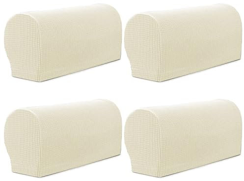 GEOCANG Armchair cover, Set of 4 non-slip armchair, sofa armrest protector, for furniture protector(Ivory white)