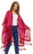 MJ SERECA Cárdigan Kimono Largo de Terciopelo Burnout para Mujer con Pompón Fucsia