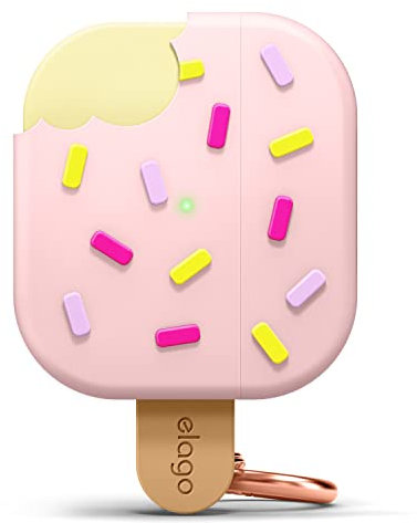 elago Ice Cream Hülle mit Schlüsselanhänger Kompatibel mit AirPods 3 Case - Unterstützt drahtloses Laden, Niedliche Designhülle, Stoßfest (Erdbeere)