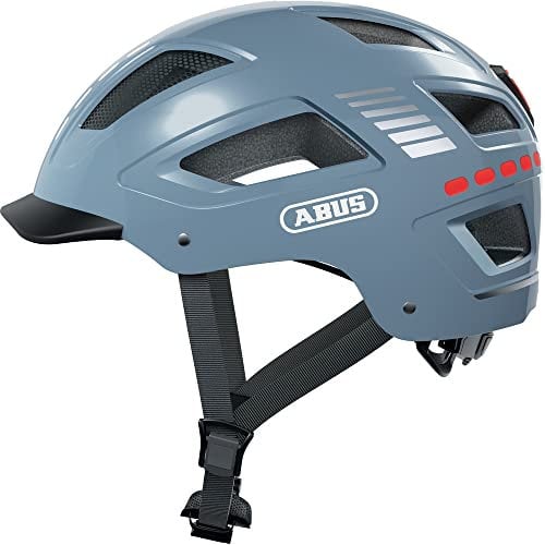 ABUS Fahrradhelm mit Licht - Hyban 2.0 LED - Vorder- und Rücklicht & robuste Hartschale - für Damen und Herren - Blau Glänzend, Größe L