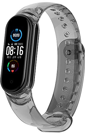 BoLuo Bracelet pour Montre Connectée Xiaomi Mi Band 6,Silicone Bracelets Montre,Transparent mit Gradient Bande Remplacement avec fermoir Réglable Sangle pour Xiaomi Mi Band 6/5 /6 NFC/5 NFC (noir)