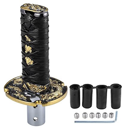 X AUTOHAUX 10 cm Samurai-Schwert-Schalthebel Katana Schaltknauf klassisches Flechtmuster für manuelle Automatik bei MT-Schalthebel schwarz