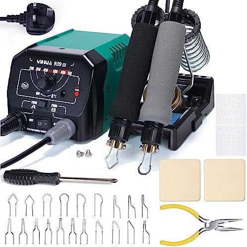 YIHUA 939-III Pyrography Tool Kit Wood Burning Station with 2 Pyrography Pens (Wire-Nib Type) with 20 Wood Burning Tips 2 Pyrography Wood(UK Plug)