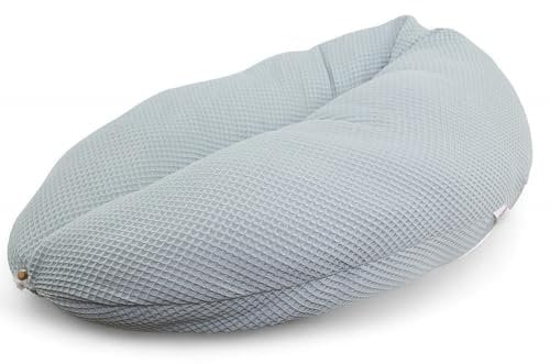 HOBEA-Germany Stillkissen 190 cm x 76 cm XXL Lagerungskissen Schwangerschaftskissen für Baby und Erwachsene Seitenschläferkissen Stillkissen mit Bezug aus Bio Baumwolle, Waffelmuster Graublau