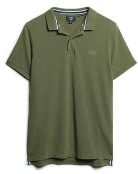 Superdry Herren Klassisches Polohemd aus Pikee Thrift Olivgrün Meliert XL