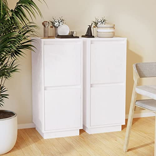Chusui Aparador 2 uds, Aparadores para Salon, Aparador Entrada Recibidor, Aparador Cocina, Vitrinas para Salon, Muebles Auxiliares, Madera Maciza de Pino Blanco 31,5x34x75 cm