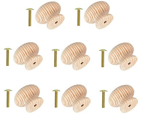 TERF® Traditional Unlacquered Pine Wooden Cupboard Cabinet Door Knob 40mm Bolt and Insert Wood Knob Chest Drawer Cupboard Kitchen Wardrobe Door Pull Handle Knobs for Use Home and Office - Pack of 8