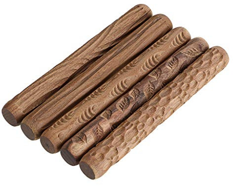 SUMTree 5pcs kits de poterie en bois rouleaux de modelé de poterie texture d’argile outils sculptés en céramique pour DIY