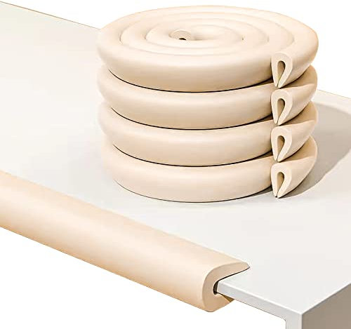 U Shape Edge Protectors For Glass Coffee Table,Foam Baby Proofing Safety Bumper Guard Strip,Corner Protectors For Kids,Extra Thick,Suitable For Furniture Fireplace,6.5 Ft/2m (Round(U-Type Beige))