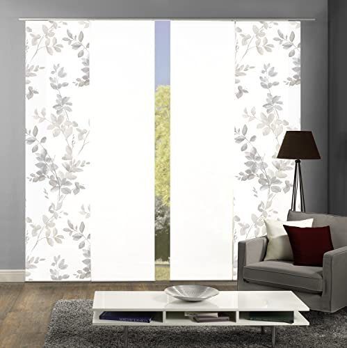 HOME WOHNIDEEN 084646 Schiebegardine ALYA, halbtransparent, Ranken-Motiv 245x60 cm, Farbe:Sand, Größe:245 x 60 cm, Anzahl:4X