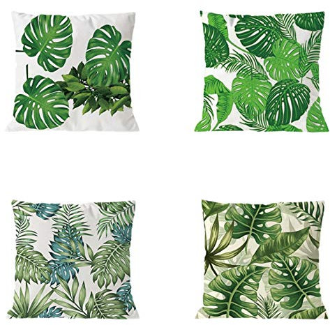 Herklotzn 4 Stück Tropen Kissen Grün Wurf Kissen Palm Blatt Dekorative Kissen 45X45Cm