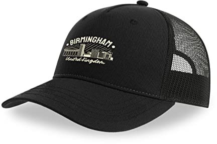 Maikomanija Birmingham England United Kingdom UK City Baumwolle Trucker Cap Curved Visor Netback Hat Atmungsaktives Mesh Sport Top, Schwarz , One size