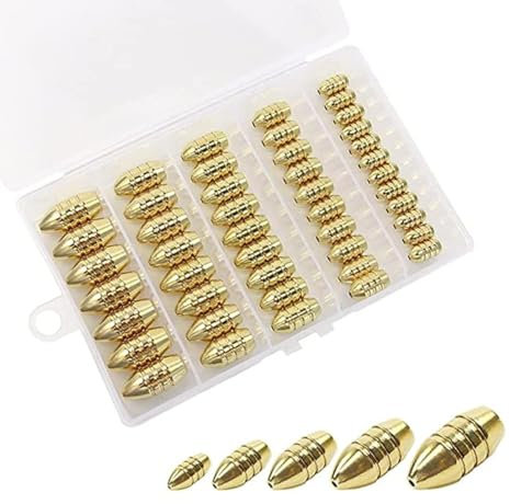 Angel-Sinker-Set, Messing-Angelgewichte-Set, Angeln aus Messing, hohle Sinker, Kupfergewichte für Süßwasser-Salzwasser-Angelzubehör (50 Stück Gewichte)