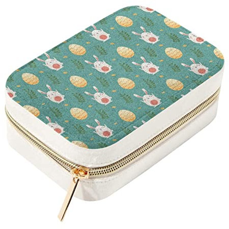 Carino cartone animato coniglio e uovo blu doppio strato portatile mini gioielli custodia display contenitore di immagazzinaggio