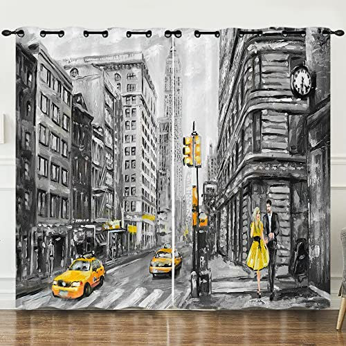 MDKLXIDF Vorhang Blcikdicht graues London Wohnzimmer Gardinen Modern H 245 x B 140 cm 2er Set, Schallschutz Vorhang mit Ösen für Schlafzimmer