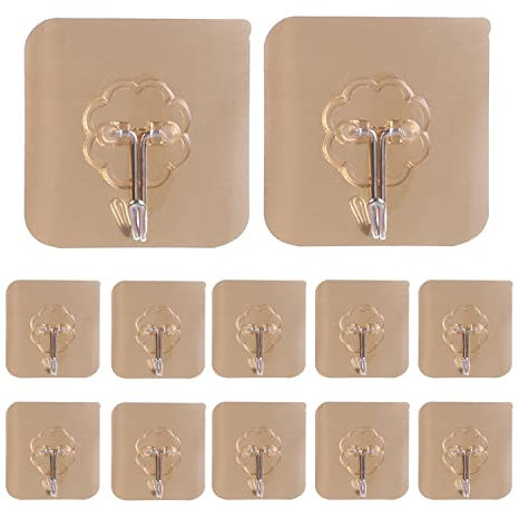 Pubiao 12 PCS Self Adhesive Hooks Plastic Heavy Duty Wall Sticky Hooks for Door Home Bathroom Closet Office Hanging Cloth Towel Key Decorations (Gold)