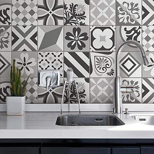 RE-COVERTILES - Adesivi per Piastrelle Bagno e Cucina 12 Pz 15x15 cm - PS00209 Decorazione murale in PVC impermeabile mattonelle mosaico stile cementine Azulejos