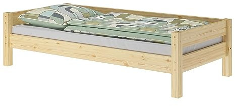 Erst-Holz®Einzelbett, Holzbett Kiefer massiv klar lackiert 90x200 wählbares Zubehör V-60.20-09ohne Zubehör