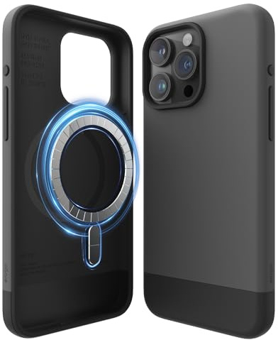 elago Magnetische Glide Hülle für iPhone 15 Pro Max | Kompatibel mit MagSafe, PC/TPU-Hybridkonstruktion, Rundumschutz (Dunkelgrau/Schwarz)