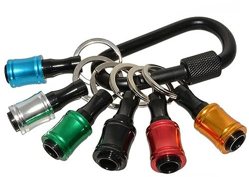 Teocpai 6PCS Porte-embouts de Tournevis à Tige Hexagonale 1/4 Pouce Barre d'extension Portable avec Porte-clés et Rapide à Changer du Foret avec Mousqueton Noir