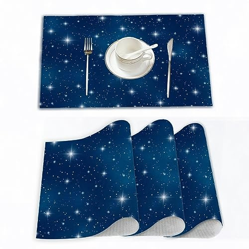 Platzset, Satz von 4 Platzsets 30x45 cm,Blau Weihnachten Schneeflocke Dein Stern Natur Magie Stern,Gewebte Vinyl-Tischsets, waschbare und langlebige Tischsets, Tischsets für den Innen und Außenbereich