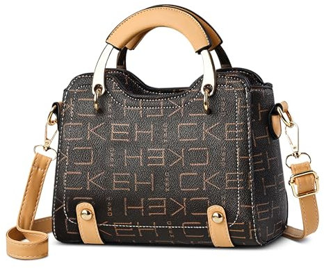 FOLOVEYA Mode Women Handbags Small Elegant Crossbody Bag Ladies Top Handle Bag Retro Casual Satchel Shoulder Bags PU Leather for Shopping Travel Work Dating Yellow Letters