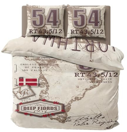 Visaggio Bettwäsche Mikrofaser 135x200 cm Beige Braun Rot Karte Northward Bettbezug Garnitur Set