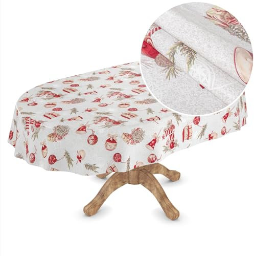 ANRO Wachstuchtischdecke Weihnachts Tischdecke abwaschbar Wachstuch Weihnachten Wachstischdecke Weihnachtsschmuck Oval 240x140cm