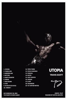 BSapp Travis Scott Utopia-Albumcover-Poster, Wandkunst, Dekordruck, Gemälde für Wohnzimmer, Schlafzimmer, Dekoration, 40 x 60 cm