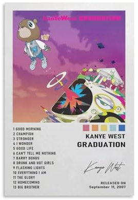 Kanye Poster West Graduation Musikalbum Wohnzimmer Dekor Zuhause gerahmt/ungerahmt 30 x 45 cm
