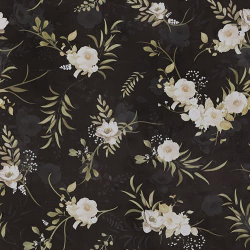 Hode Papier Peint Adhesif Mural Fleur, Adhesif pour Meuble Cuisine 44x1000cm Noir, Papier Peint Auto-Adhésif Imperméable, Vinyle Autocollant pour Meubles Mur Chambre Armoire