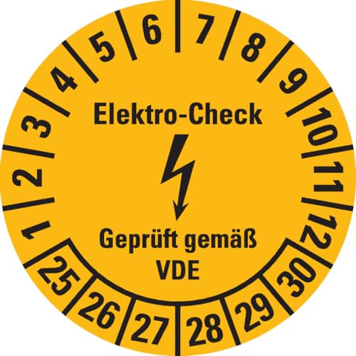 Dreifke® Aufkleber I Prüfplakette Elektro-Check, VDE, 25-30, gelb, Dokumentenfolie, Ø 30mm, 108 Stk