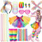 Ronilp 80er-Jahre-Kostüm für Damen, 1980er-Jahre-Kostüm-Zubehör-Set, Regenbogen-Tutu-Rock, Beinstulpen, Halskette, Armbänder, Netzhandschuhe, 80er-Jahre, Spitze, Schleife, Stirnband, Band, Ohrringe,