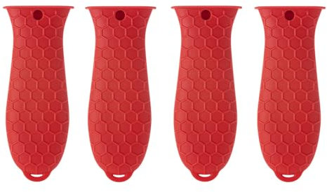 4 Pcs Silicone Hot Handle Holder, Non-Slip Potholder for Cast Iron Skillets, Rubber Pot Handle Sleeve Heat Resistant for Frying Pans & Griddles Sleeve Grip Handle Cover,Metal cookware Handles, Red