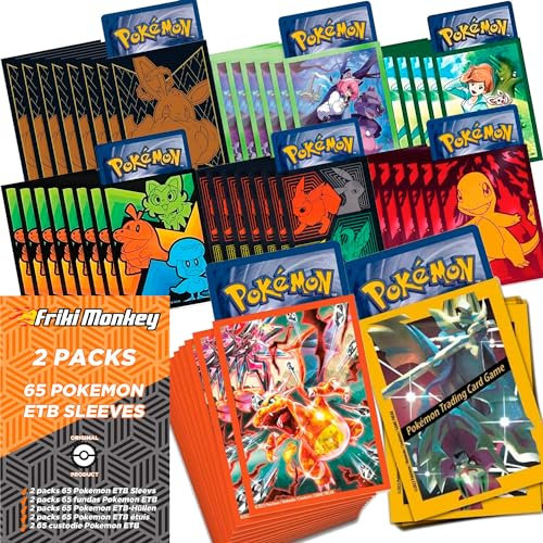 Friki Monkey Pokémon Elite Trainer Box Sleeves [65 Sleeves], Show Off Your Cards with Pokémon ETB Box Promotional Sleeves, Pokémon Card Sleeves from (2 Random Packs)