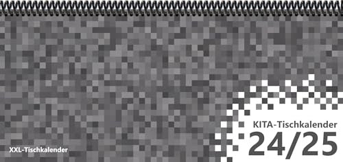 KiTa - Tischkalender 2024/25: XXL-Tischkalender, Bunt-Kalender Pixel grau 14,5 x 32,5 cm