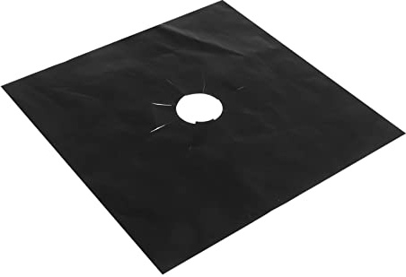 Protecteur Gaz de Cuisson 27x27cm à Noir Plaque | Ptfe Résine, 1 Pièce, Trou Central Prédécoupé, Réutilisable, Nettoyage Facile