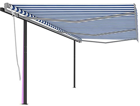 ZEYUAN Gelenkarmmarkise Einziehbar mit Pfosten, Balkon Markise, Sonnenschutz, Balkon überdachung, Sonnenmarkise, Terrassen-markisen, 6x3,5 m Blau & Weiß