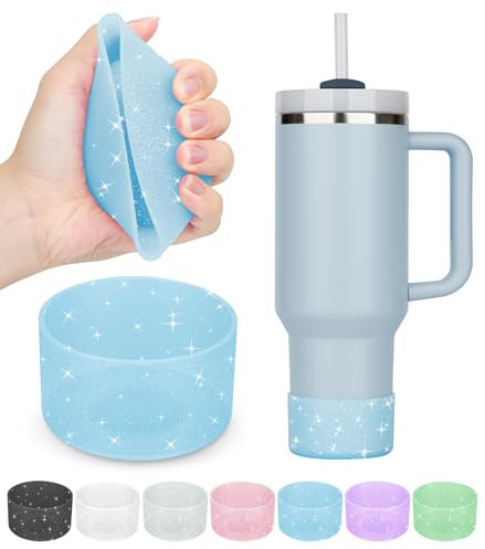 PICcircuit 2PCS Silicone Bottom Protectors for Stanley 20-40oz & Hydro Flask 12-24oz Tumbler Accessories, Blue, Reusable, Dishwasher Safe
