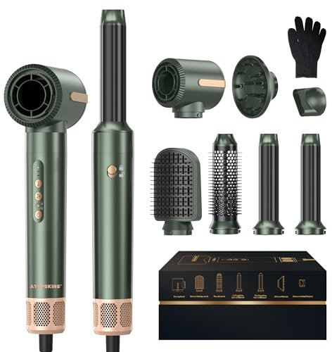 7 In 1 Air Styler,11000RPM Föhnbürste Hair Dryer Brush,Warmluftbürste Haarstyler,Ionen Haartrockner mit Föhn, Links Rechts Lockenstab,Rundbürstenföhn,Thermal Brush,Haarglätter Bürste,3 Temperatur&Wind