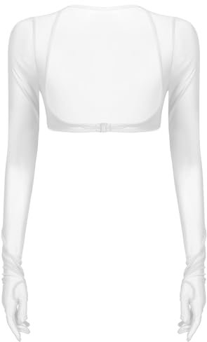 Yhong Transparente Damen Micro Top Langarm Crop Tops Bauchfreies Unterhemd Leichtes Overt BH Bauchtanz Shirt Dessous Reizwäsche Party Tops Weiß S