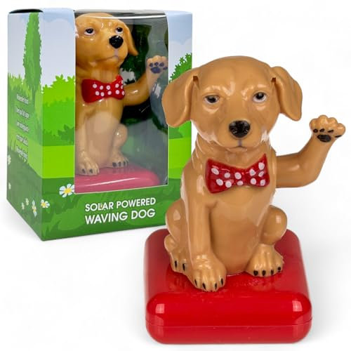 MIJOMA Solarbetriebene Wackelfigur - Bewegliche Figur mit Solarzelle, Kunststoff, 10 cm hoch, Keine Batterien notwendig, Für Fensterbretter, Autos & sonnige Plätze (Hund braun)