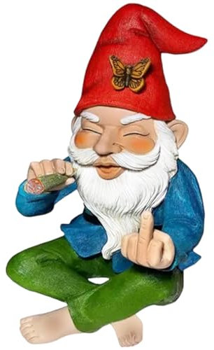 Wedhapy Nain de Jardin Majeur 5,9 Pouces de Haut en résine Nains de Jardin Amusants effrontés Fumeurs coquins résistants à la décoloration Mini Nains de Jardin Statue de Majeur