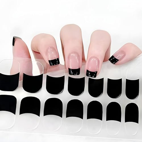 22 pcs French Semi Cured Gel Nail Strips Nail Gel Polish Wraps Self-Adhesive Nail Full Wraps Nail Strips Nail Tips Nail Wraps Sticker Decals